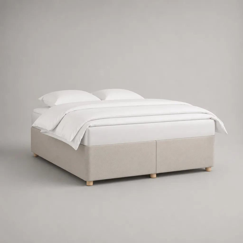 Doppio imbottitura sommerso in 2 parti, struttura in legno, tessuto beige, 160 × 200 × 35 cm