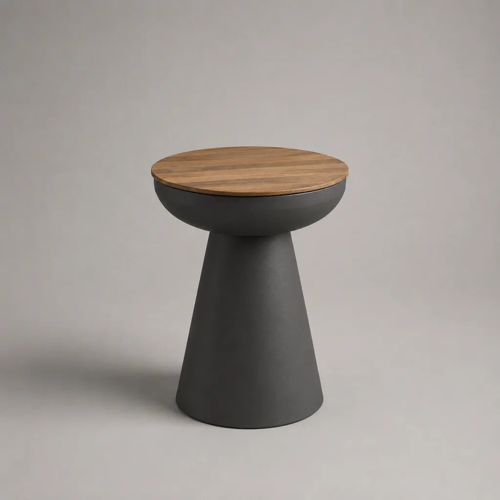 Tavolo rotondo in legno massello e metallo antracite, Ø 45 × H 55 cm