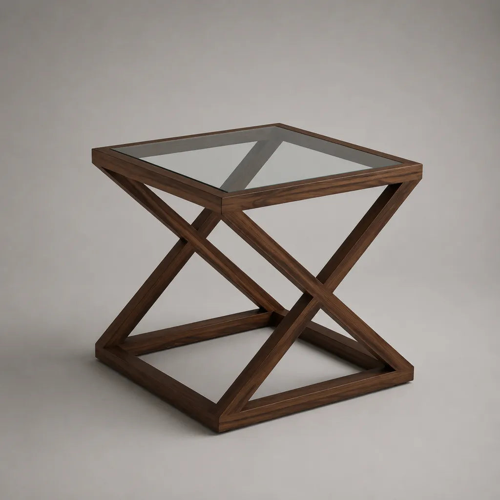 Buffet quadrato in legno e vetro, marrone noce e trasparente, 50 × 50 × 55 cm