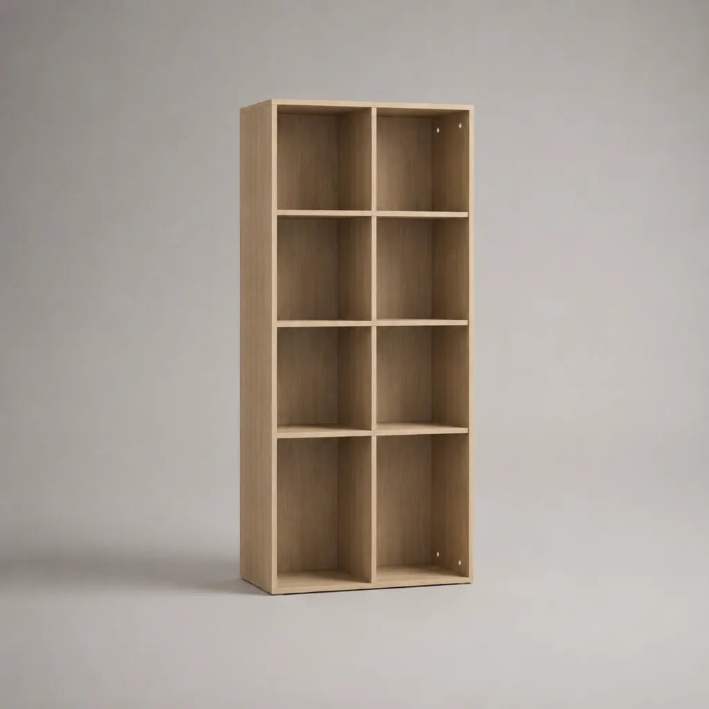 Libreria rettangolare di 8 scatole di pannello di particelle di melamina, rovere leggero, 60 × 24 × 120 cm