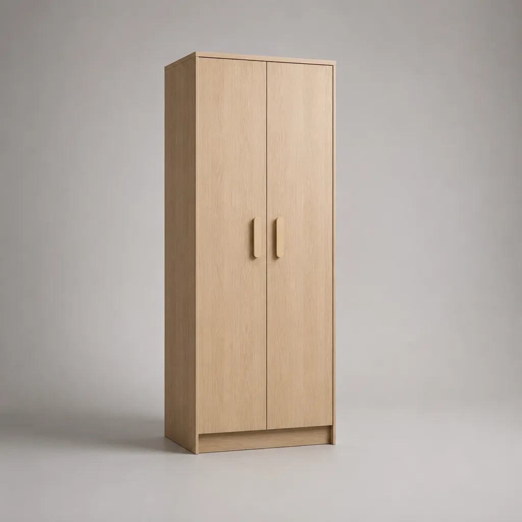 Armadio rettangolare in legno con 2 porte a cerniera, rovere leggero, 80 × 50 × 180 cm