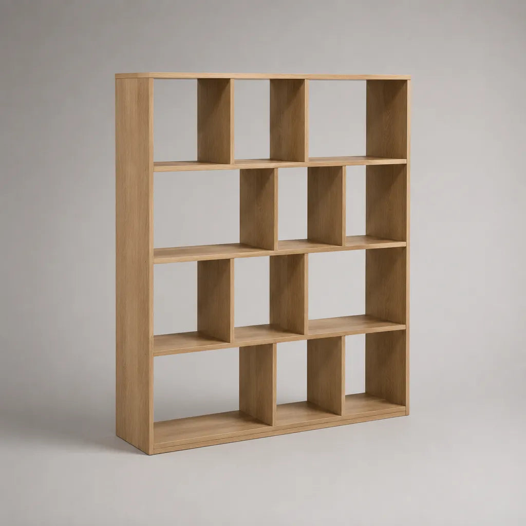 12 vano libreria in legno aperto, rovere naturale, 120 × 30 × 150 cm