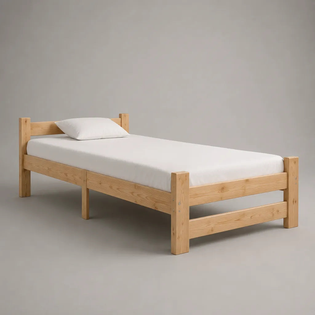 Letto matrimoniale in pino massiccio, legno naturale, letto 140 × 200 cm