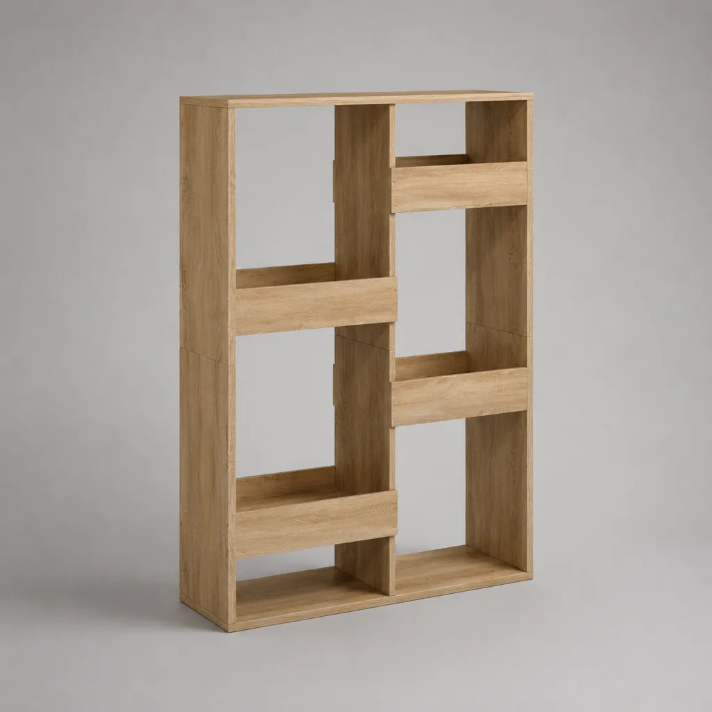 Ripiano in legno di 6 nicchie, ripiano, rovere naturale, 80 × 24 × 120 cm