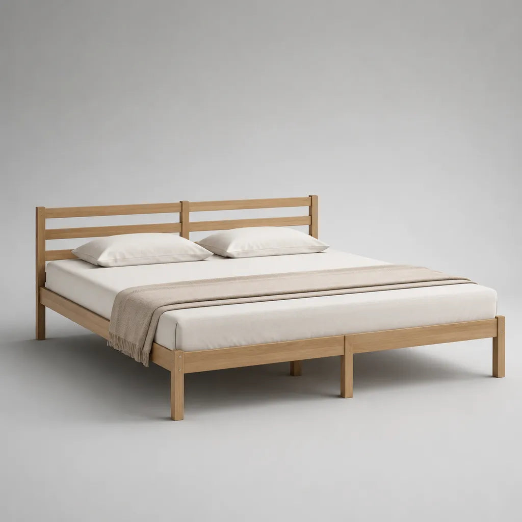 Set di 2 cornici a letto matrimoniale in pino massello naturale, 90 × 200 cm ciascuno, letto combinato 180 × 200 cm
