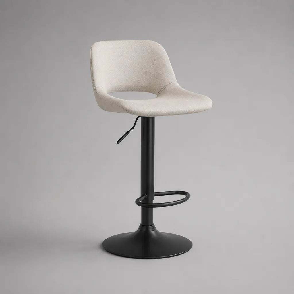Sgabello barra regolabile in poliestere e acciaio, beige e nero, 45 × 48 × 85-106 cm