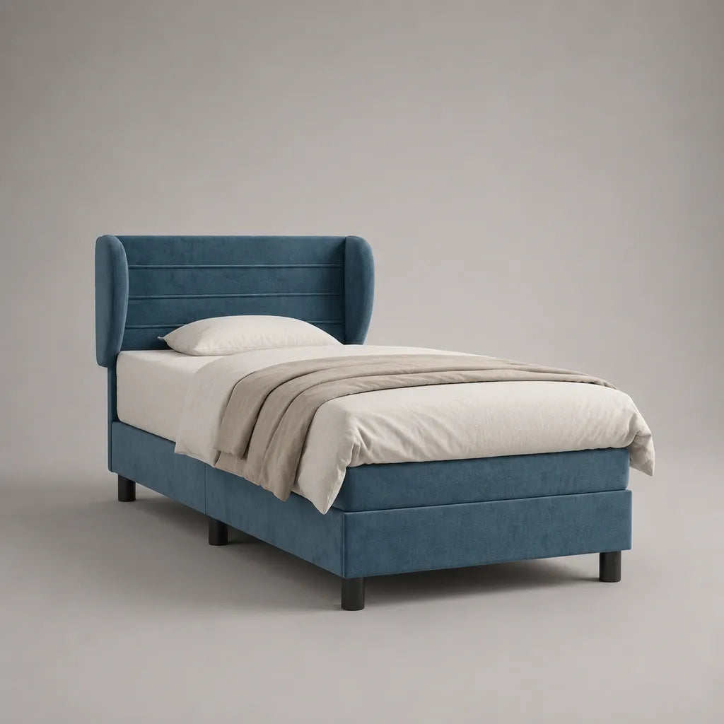 Letto singolo imbottito olio blu 90 × 200 cm in velluto poliestere
