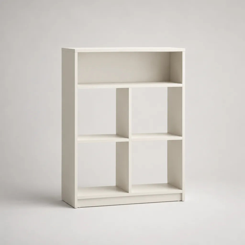Libreria bianca a 5 compartimenti in pannello di particelle di melamina, 80 × 24 × 110 cm