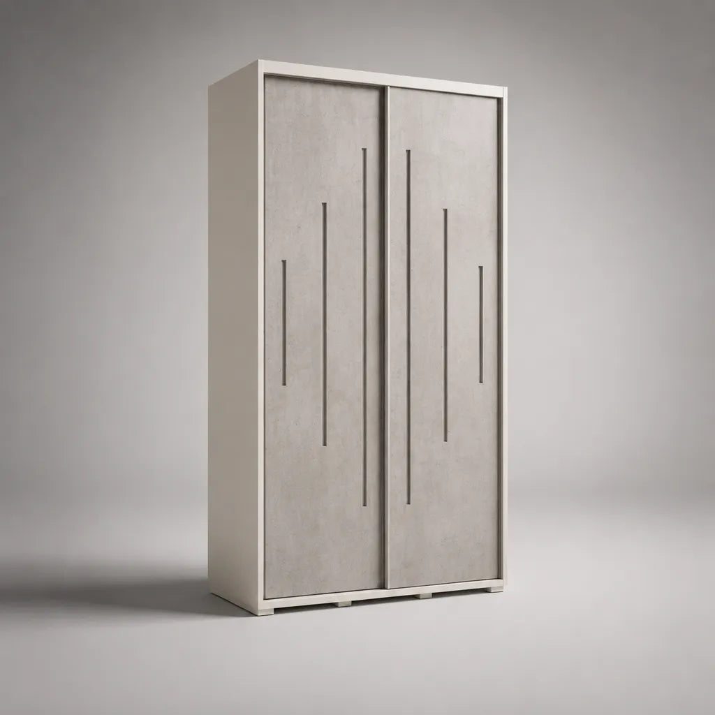 Armadio scorrevole a 2 porte in pannello di particelle di melamina cemento grigio e bianco, 100 × 50 × 200 cm