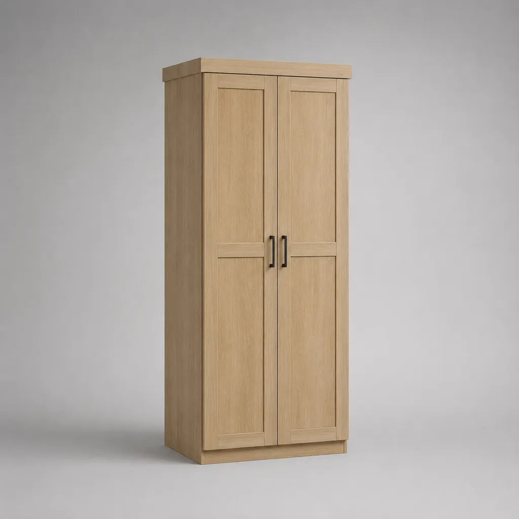 Armadio rettangolare con 2 porte in pannelli melaminici, rovere chiaro e nero, 80 × 50 × 180 cm